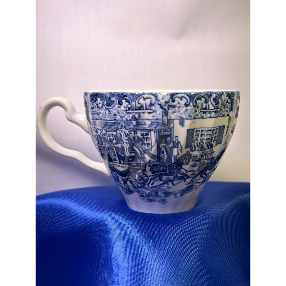 Teacup, Johnson Brothers, Blue and White Stagecoach Design